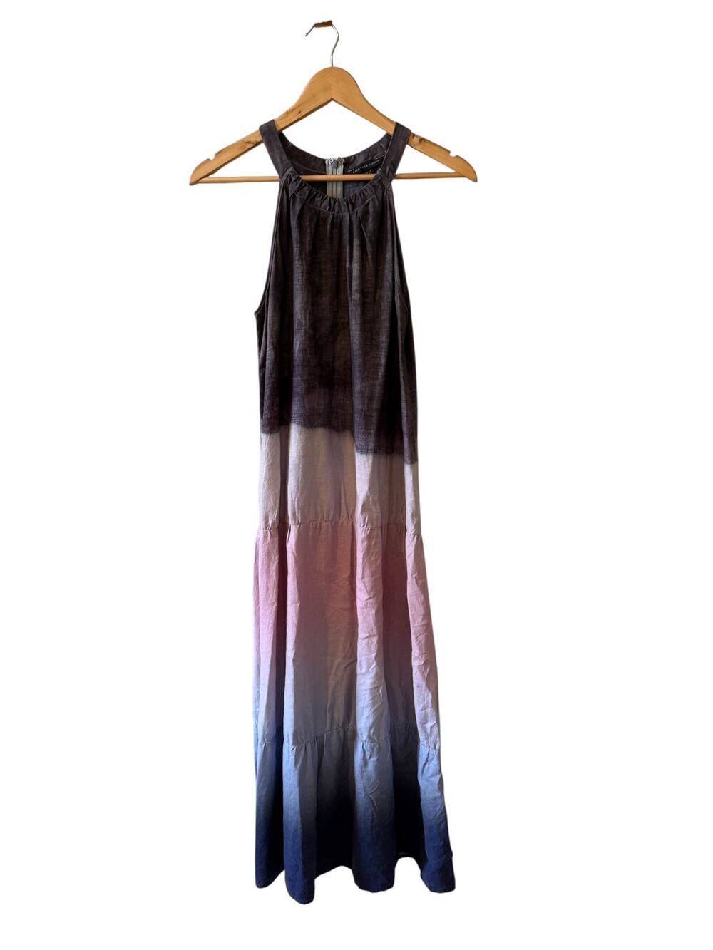 Saks Fifth Avenue Linen Tiered Halter Maxi Dress Dip Dye S